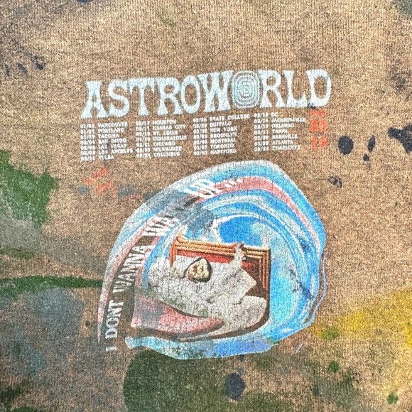 Travis Scott 2019 AstroWorld Wish You Were Here Brown Thrashed Tour Hoodie L - Picture 7 of 10